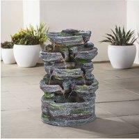 Garden Sanctuary Faux Rockery Outdoor Water Fountain with Solar-Powered Lights in Grey