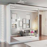 MN Furniture Quru Sliding Wardrobe with Full Mirror, LED Light - 150x217cm in White | Size: 150x217 cm