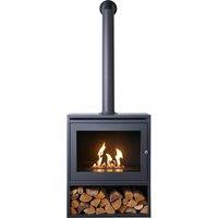 OKO Bio Ethanol Fires OKO S6 Bio Ethanol Stove & Log Store with Extra Tall Angled Metal Pipe in Grey