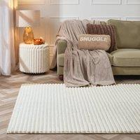 OHS Faux Fur Rug Ribbed Mat Luxury Carpet Anti Slip Runner in Cream | Size: 160 cm x 230 cm