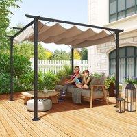 OUTSUNNY 3x3m Outdoor Pergola Metal Gazebo Porch Awning Retractable Canopy in Beige