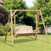 OUTSUNNY Outdoor 2 Seater Porch Swing Wooden Rustic Patio Bench w/ Armrest in Natural
