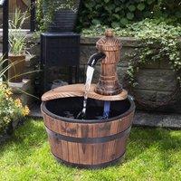 OUTSUNNY Barrel Water Fountain Rustic Wood Electric Water Feature with Pump Garden in Tan