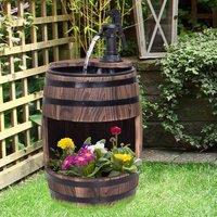 OUTSUNNY Wood Barrel Pump Garden Fountain Water Feature Flower Planter Stand New in Tan