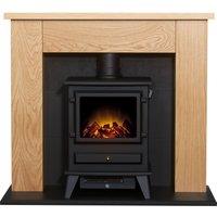 Adam Fires & Fireplaces Chester Stove Fireplace in Oak & Black with Hudson Electric Stove in Black, 39 Inch