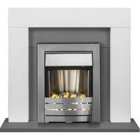 Adam Fires & Fireplaces White & Grey Fireplace with Helios Fire in Brushed Steel, 39 Inch
