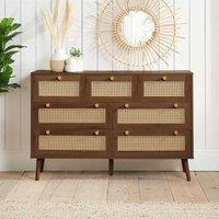 Birlea Walnut Chest of 7 Drawers Rattan Croxley Mid Century Modern
