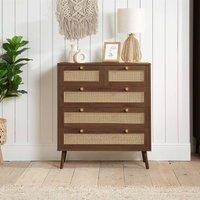 Birlea Walnut Chest of 5 Drawers Rattan Croxley Mid Century Modern