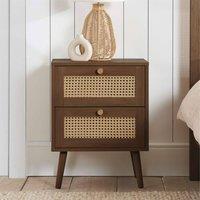 Birlea Bedside 2 Drawer Cabinet Walnut Rattan Croxley Side Table