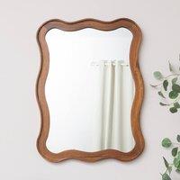 Melody Maison Large Natural Wood Wavy Edge Wall Mounted Mirror - 60cm X 80cm in Brown | Size: 60 cm X 80 cm