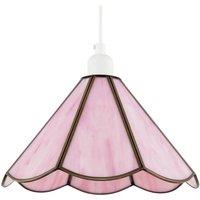 Happy Homewares Tiffany Glass Panelled Easy-Fit Pendant Shade with Antique Brass Trim in Pink | Size: 12 inches