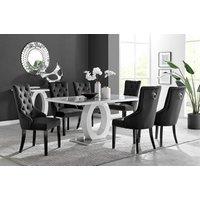 FurnitureboxUK Giovani 6-Seater Grey Glass Dining Table & 6 Belgravia Velvet Dining Chairs in Black