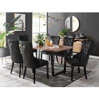 FurnitureboxUK Kylo Large Brown Wood Effect Dining Table & 6 Belgravia Black Leg Velvet Chairs
