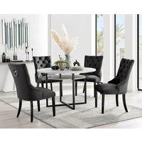 FurnitureboxUK Adley Grey Concrete Effect Round Dining Table & 4 Belgravia Velvet Black Leg Chairs