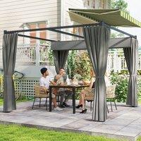 OUTSUNNY 3 x 3(m) Pergola with Retractable Roof & Curtains in Light Grey