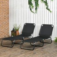 OUTSUNNY Folding Sun Loungers Set of 2 with Adjustable Backrest in Black
