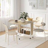 HOMCOM Mobile Drop Leaf Dining Table on Wheels with Storage Shelf in Yellow