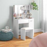 HOMCOM Dressing Table with Mirror & Stool, Makeup Desk for Bedroom in White