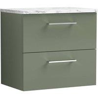 Balterley Level 600mm Wall Hung 2 Drawer Unit & Laminate Worktop, Satin Green