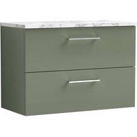 Balterley Level 800mm Wall Hung 2 Drawer Unit & Laminate Worktop, Satin Green