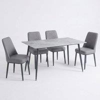 HOME LUXE INTERIOR Oxford Grey Ceramic Dining Table & 4 Grey Upholstered Chairs Set