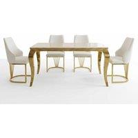 HOME LUXE INTERIOR Sofia 150cm Cream Gold Marble Dining Table & 4 Lasco Cream Gold Chairs