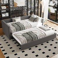 BTM 3FT Upholstered Daybed with Pull-Out Bed, Convertible to Double, Grey