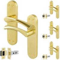 AFIT Satin Brass Twist Door Handle & Latch Set Backplate 4 Pairs in Gold | Size: 150mm x 150mm