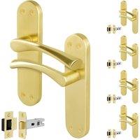 AFIT Satin Brass Twist Door Handle & Latch Set Backplate 5 Pairs in Gold | Size: 150mm x 150mm