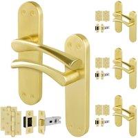AFIT Satin Brass Twist Door Handle Latch Hinges Set Internal 4 Pairs in Gold | Size: 150mm x 150mm