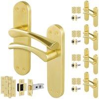 AFIT Satin Brass Twist Door Handle Latch Hinges Set Internal 5 Pairs in Gold | Size: 150mm x 150mm