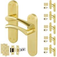 AFIT Satin Brass Twist Door Handle Latch Hinges Set Internal 6 Pairs in Gold | Size: 150mm x 150mm