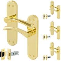 AFIT Polished Brass Twist Door Handle & Latch Set Backplate 4 Pairs in Gold | Size: 150mm x 150mm