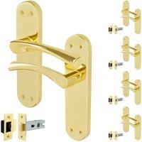 AFIT Polished Brass Twist Door Handle & Latch Set Backplate 5 Pairs in Gold | Size: 150mm x 150mm