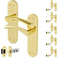 AFIT Polished Brass Twist Door Handle & Latch Set Backplate 6 Pairs in Gold | Size: 150mm x 150mm