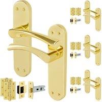 AFIT Polished Brass Twist Door Handle Latch Hinges Set Internal 4 Pairs in Gold | Size: 150mm x 150mm