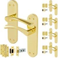 AFIT Polished Brass Twist Door Handle Latch Hinges Set Internal 5 Pairs in Gold | Size: 150mm x 150mm