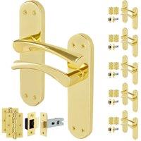 AFIT Polished Brass Twist Door Handle Latch Hinges Set Internal 6 Pairs in Gold | Size: 150mm x 150mm