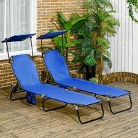 OUTSUNNY 2 Piece Folding Sun Loungers with Adjustable Backrest, Blue