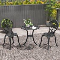 OUTSUNNY 3 Piece Cast Aluminium Bistro Set with Parasol Hole for Balcony, Patio in Black