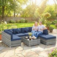 OUTSUNNY 8 Pieces Patio Rattan Sofa Set, Garden Furniture Set Dark Blue