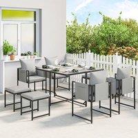 OUTSUNNY 8 Seater Garden Dining Set, Cube Garden Furniture with Cushions in Dark Grey