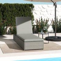 OUTSUNNY Patio Rattan Chaise Lounge Garden Pool Wicker Sun Lounger Adjustable in Light Grey | Size: 190 cm x 60 cm