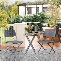 OUTSUNNY 3 Pieces Outdoor Bistro Set, Glass Top Table & Chairs, Grey