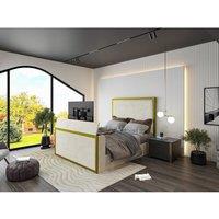 KDMD Madrid Upholstered Electric Media Gold & Cream White TV Bed Frame | Size: King