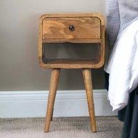 Direct Wicker Solid Wood Mini Oak-ish Curve Lower Bedside, 1 Drawer & Open Slot in Brown | Size: 1 Pack