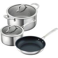 Kuhn Rikon Allround Stainless Steel 3-Piece Mixed Cookware Set - 16cm Saucepan, 20cm Casserole Pot & 24cm Non-Stick Frying Pan in Silver