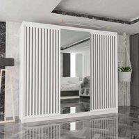 MN Furniture Reno 3 Sliding Door Wardrobe with Mirror & LED Light Oak 250x217cm in White | Size: 250x217 cm