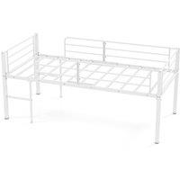 Costway Single Size Low Loft Bed Metal Bed Frame w/ Guardrails & 2 Ladders in White