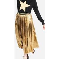 Sarta Women's Gold Pleated Foil Midi Skirt | Size: Medium